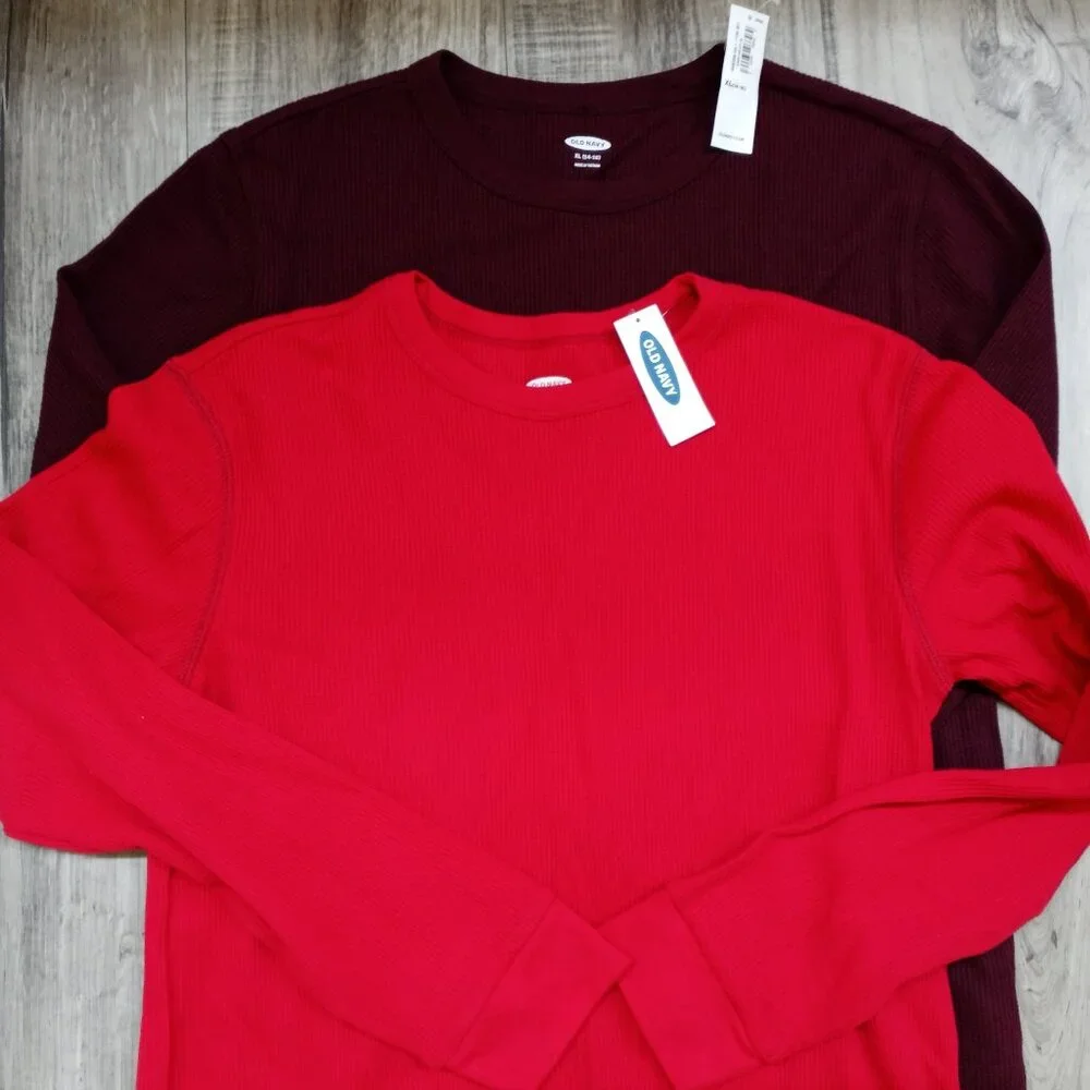 Waffle Knit Long Sleeve T Shirt New with Tags Lot of 2 Red Maroon